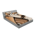 thumbnail image 2 of Ambesonne Modern Fitted Sheet & Pillow Sham Set, Pile of Old Book Library, Full, Brown Beige, 2 of 2