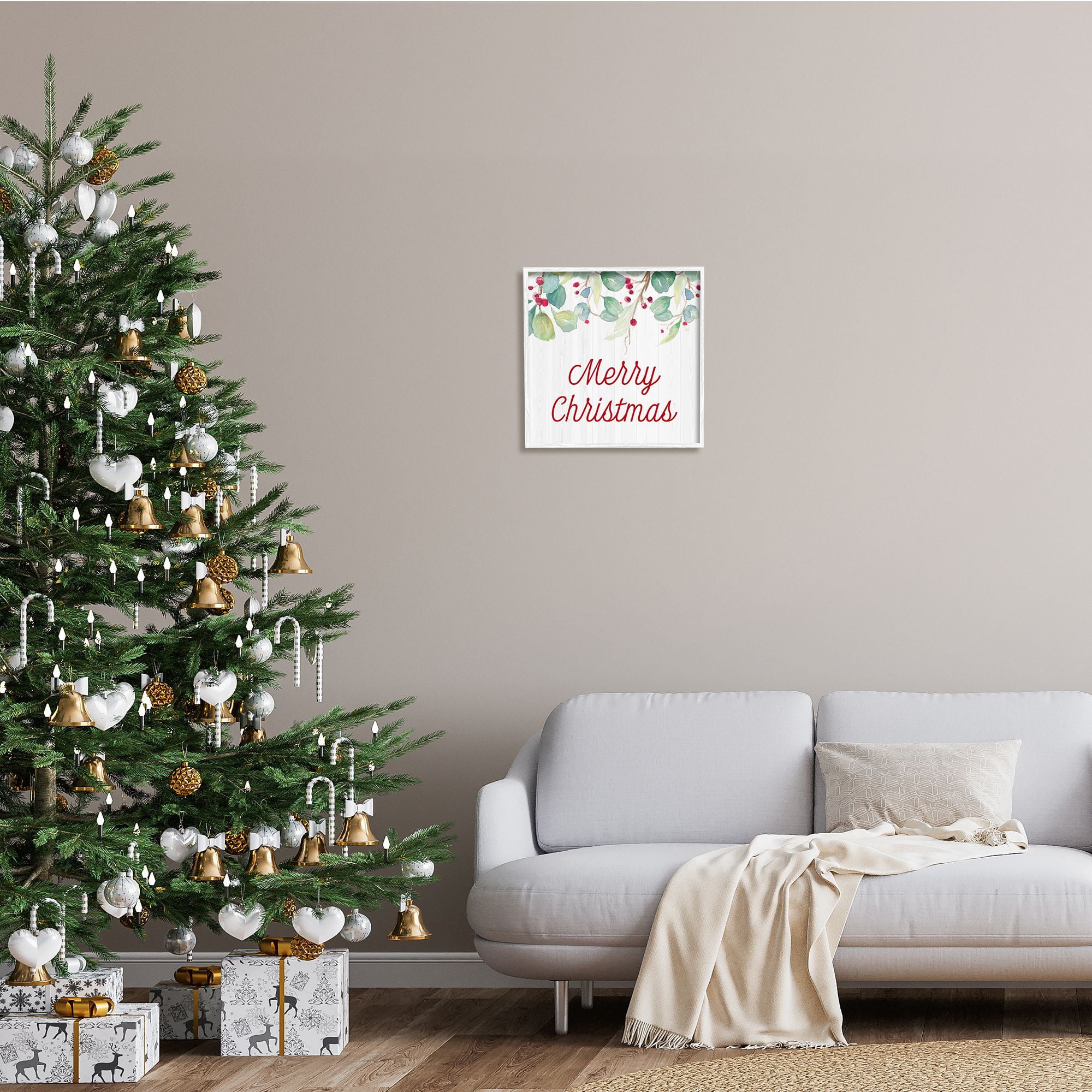 Stupell Indtries Merry Christmas Sentiment Festive Falling Red Holly Vines,17 x 17,Design by Patricia Pinto