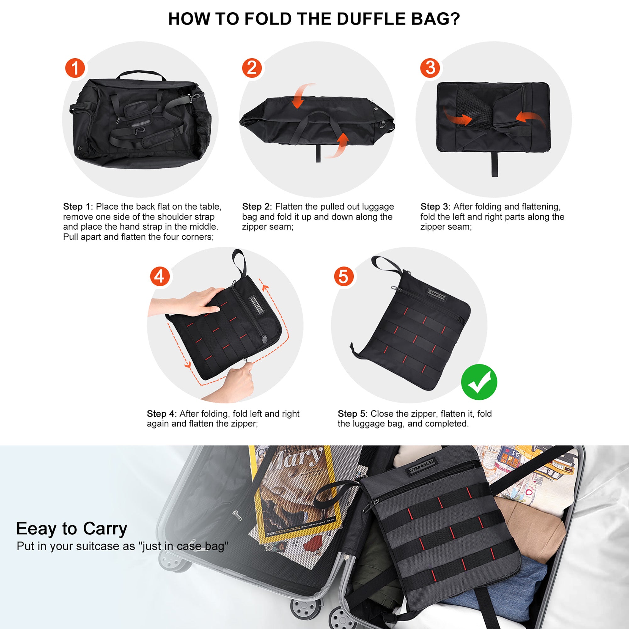 WITZMAN Foldable Duffle Bag for Travel 65L Lightweight Packable Duffel Bag with Shoes Compartment Overnight Bag for Men Women (B697 Silvery Grey)