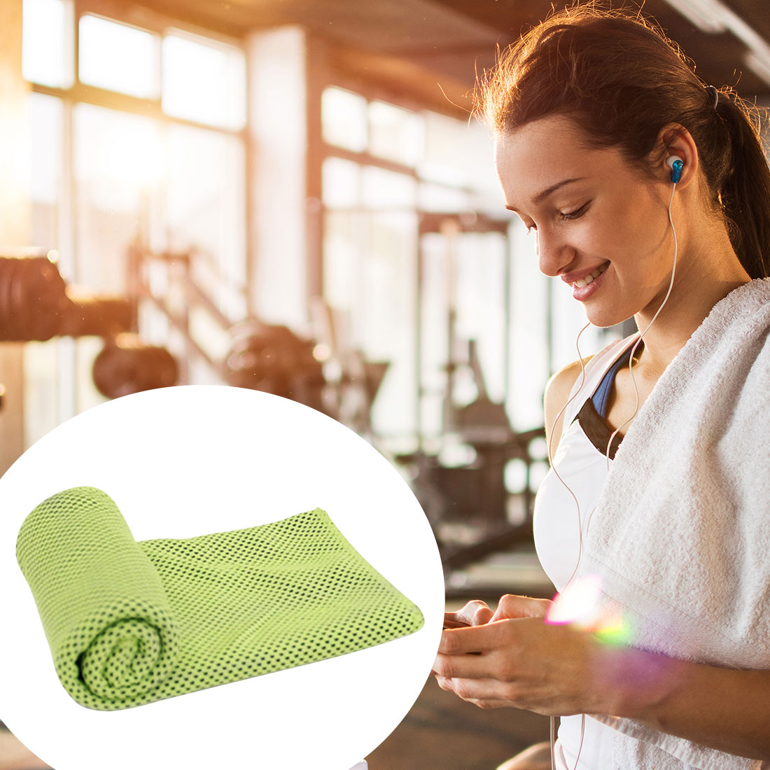 Unique Bargains 2Pcs Soft Microfiber Sport Cool Touch Towel 11"x30" Green