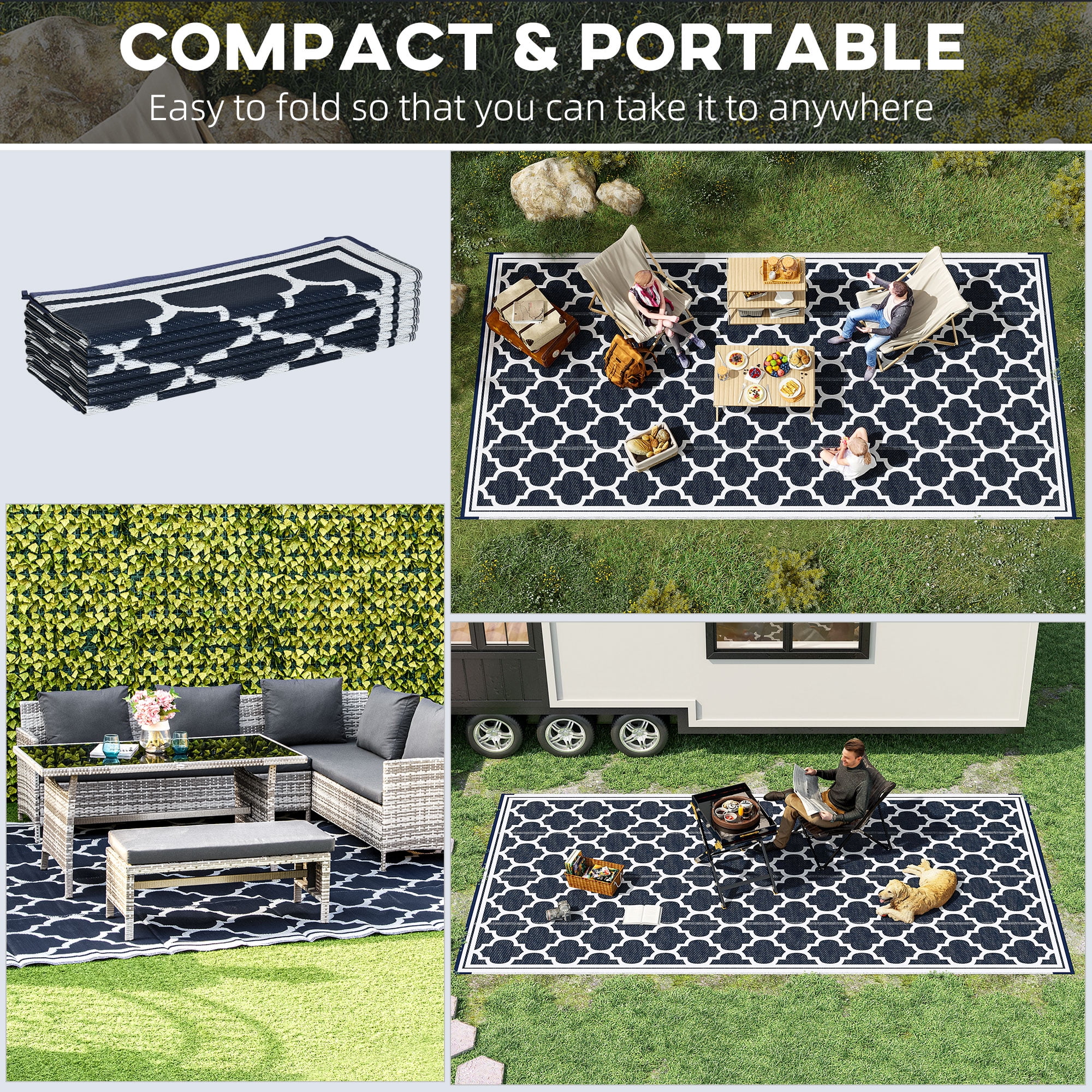 Outsunny Outdoor Rug, 9' x 18' Plastic Rug, Blue & White