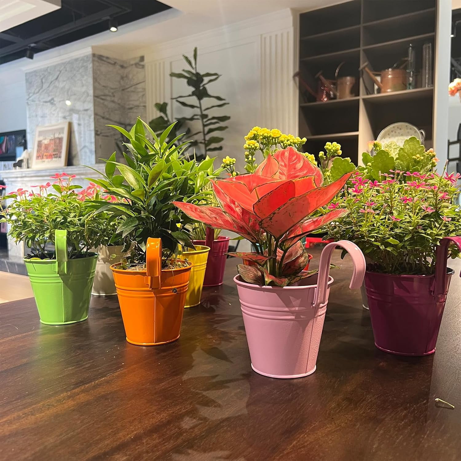 10Pack Round Railing Flower Bucket,Fence Planters Outdoor,Multicolor Hanging Plant Pots,Metal Succulent Container Box,for Balcony Patio Yard Garden (Random Color)
