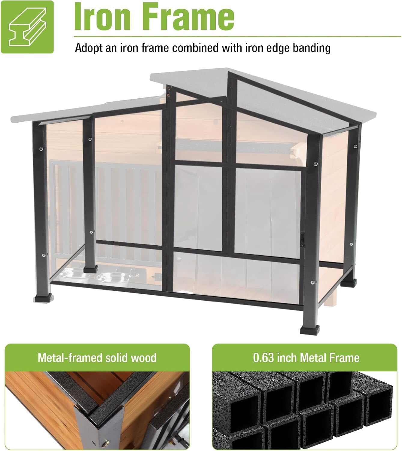 Aivituvin Dog House for Outdoor Use with Matel Frame, Waterproof Design - All-Weather Wooden Kennel with Sliding Window & Metal Frame