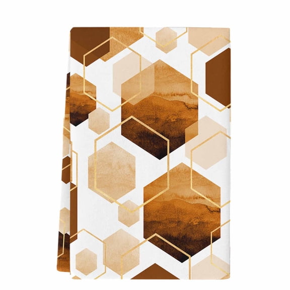 Dish Towels, Orange White Gold Geometric Absorbent Kitchen Towels 1 PC, Modern Abstract Hexagon Pattern Microfiber Hand Towels Dish Cloths Tea Towels for Home Bathroom,18X28-Inch,