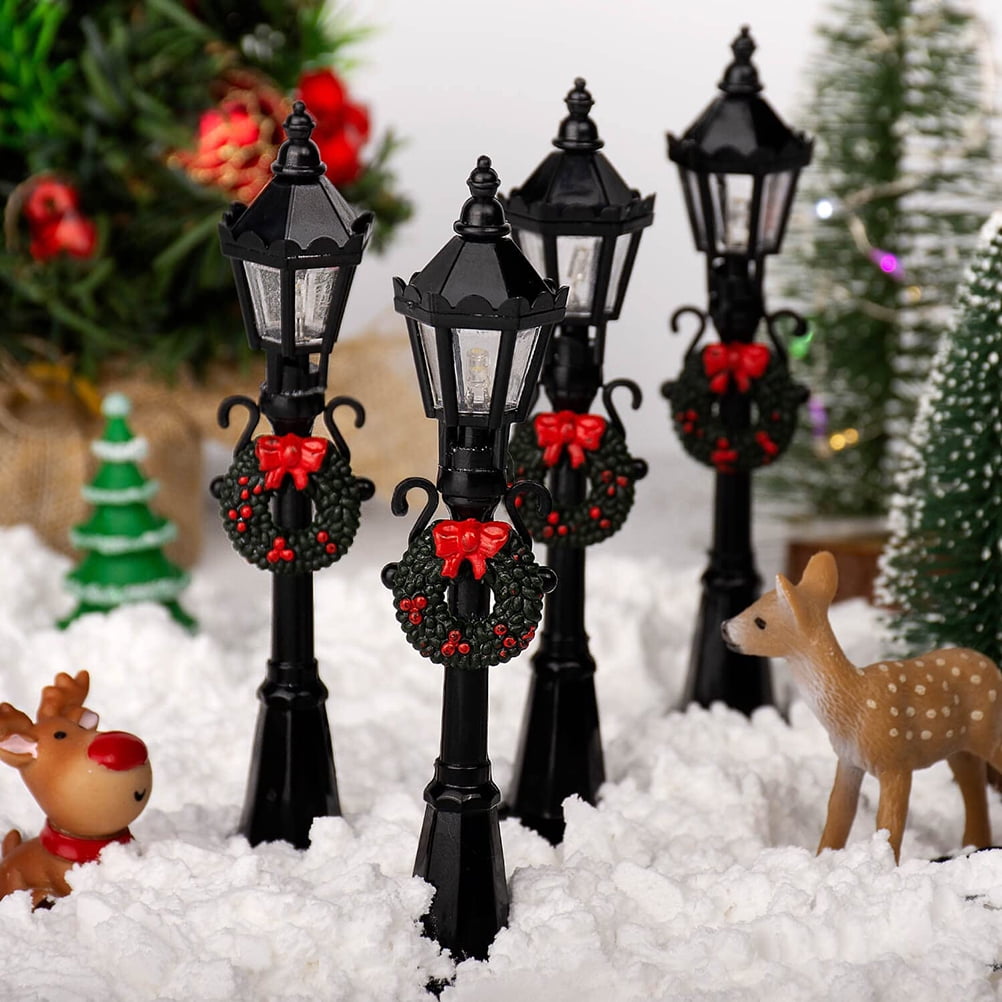 Zhengmy Christmas Village Set: 2 Mini Street Lights & 1 LED Fence For Dollhouse & Miniature Displays
