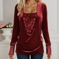 thumbnail image 2 of Hauts Pailletés pour Femmes 2026 Printemps Tendance Y2K Manches Longues Col en V Velours Ample Patchwork T-Shirts Tenue Rave, 2 of 8