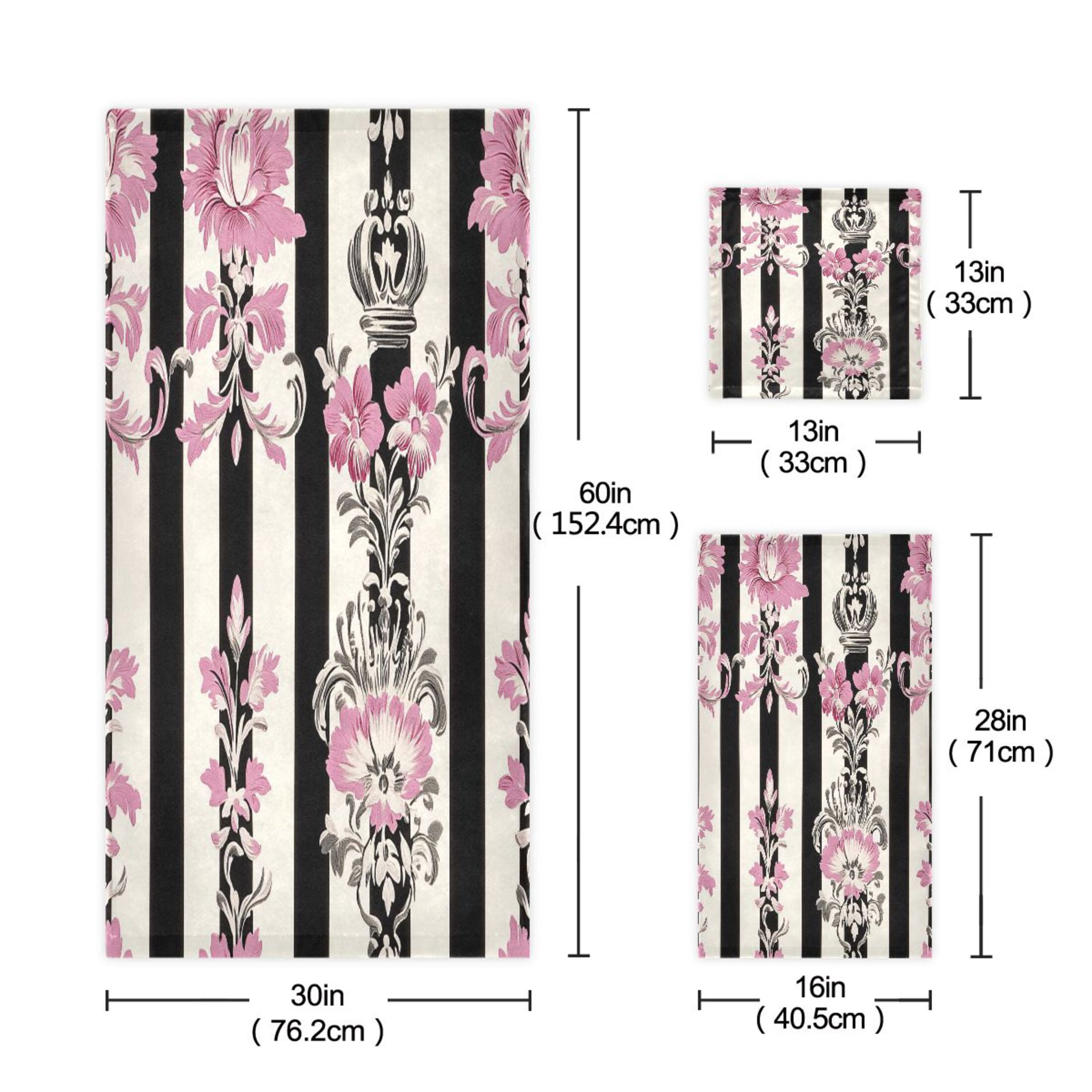 BZSMCE 3piece Bath Towel Sets Hand Bath Towels Fashion Floral Pink Black Damask Printed Towel Sets