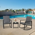 thumbnail image 3 of 3 Piece Rocking Bistro Set Wicker Patio Outdoor Furniture Porch Chairs Conversation Sets with Two Rocking Chairs, Glass Coffee Table, Durable Patio Furniture Set for Backyard Porch Poolside, Q9776, 3 of 12