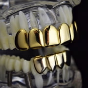 14k Gold Plated Grillz Set Six Top 6 Upper Teeth 4 Bottom Four Lower Plain Teeth Hip Hop Grills