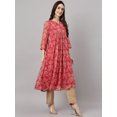 thumbnail image 5 of Janasya Indian Women's Dark Pink Chiffon Lurex Floral Printed flared Kurta, 5 of 8
