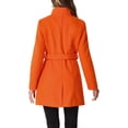 thumbnail image 3 of Abrigo largo de invierno con cinturón para mujer, clásico, de cuello alto, de manga larga, color naranja, 3 of 6