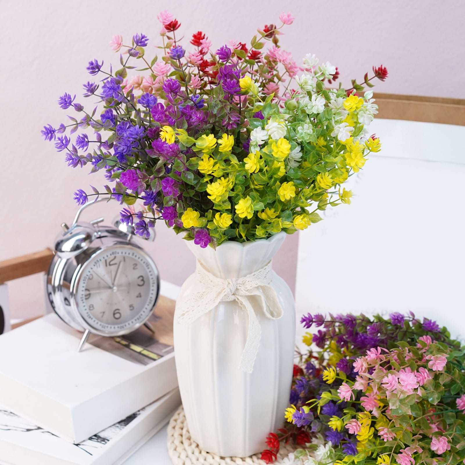 OIUR 2 Pcs Outdoor Artificial Flowers Realistic UV Resistant Faux Plants Fake Flowers with Bendable Stems for Hanging Planter Porch Home Wedding Decor