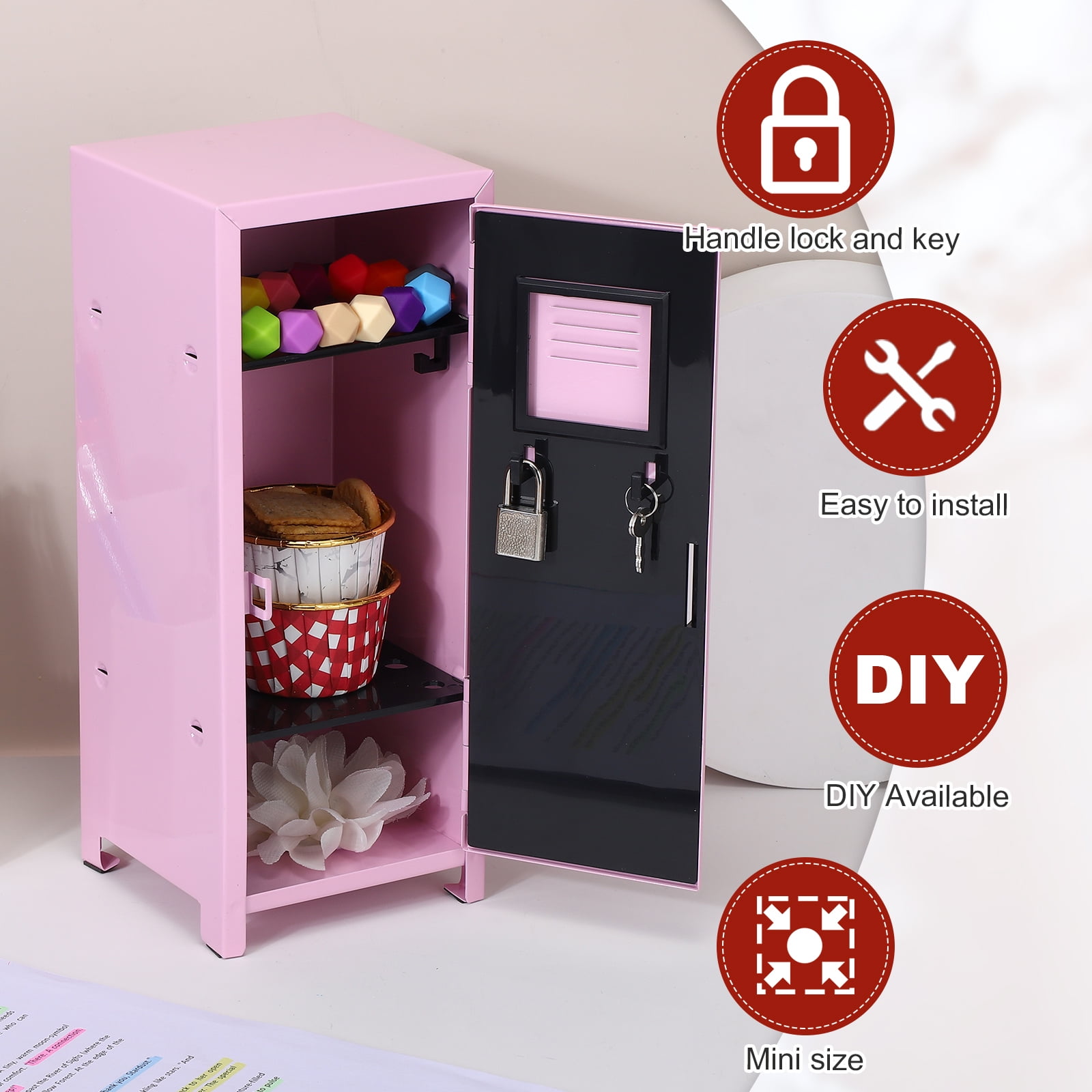 Mini Locker 4.3 x 10.8 Inch, 2 Pcs Small Locker with Lock Keys, Metal Money Safe Storage Box for Desk Bedroom, Light Purple/Purple