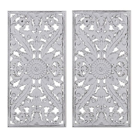 Pemberly Row Wood Botanical Panel Carved Wall Decor in White (Set of 2)