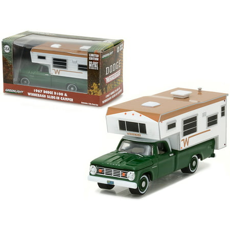 1967 Dodge D-100 Green with Winnebago Slide in Camper Hobby Exclusive 1/64 Diecast Model Car by (Best Light Weight Campers)