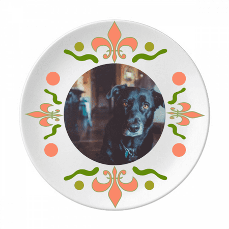 

Black Dog Pet Animal Picture Flower Ceramics Plate Tableware Dinner Dish