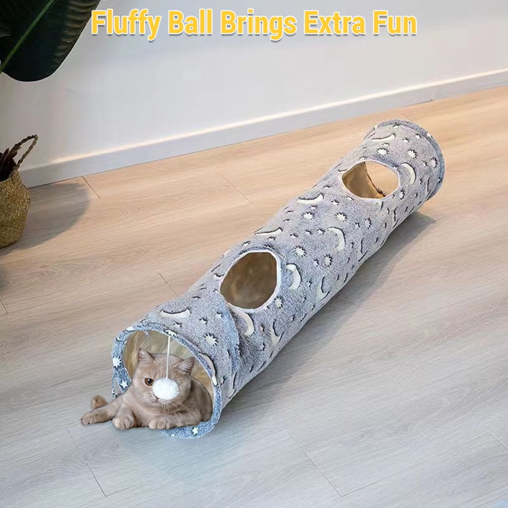 Leyfeng Tunnel, Collapsible Cat Tunnel Fun Interactive Toy for Cats and Rabbits Large Oxford Cloth Tunnel with Peek Holes and Fluffy Ball Glow-In-The-Dark 25*120cm Rabbit Tunnels for Indoor Bunnies