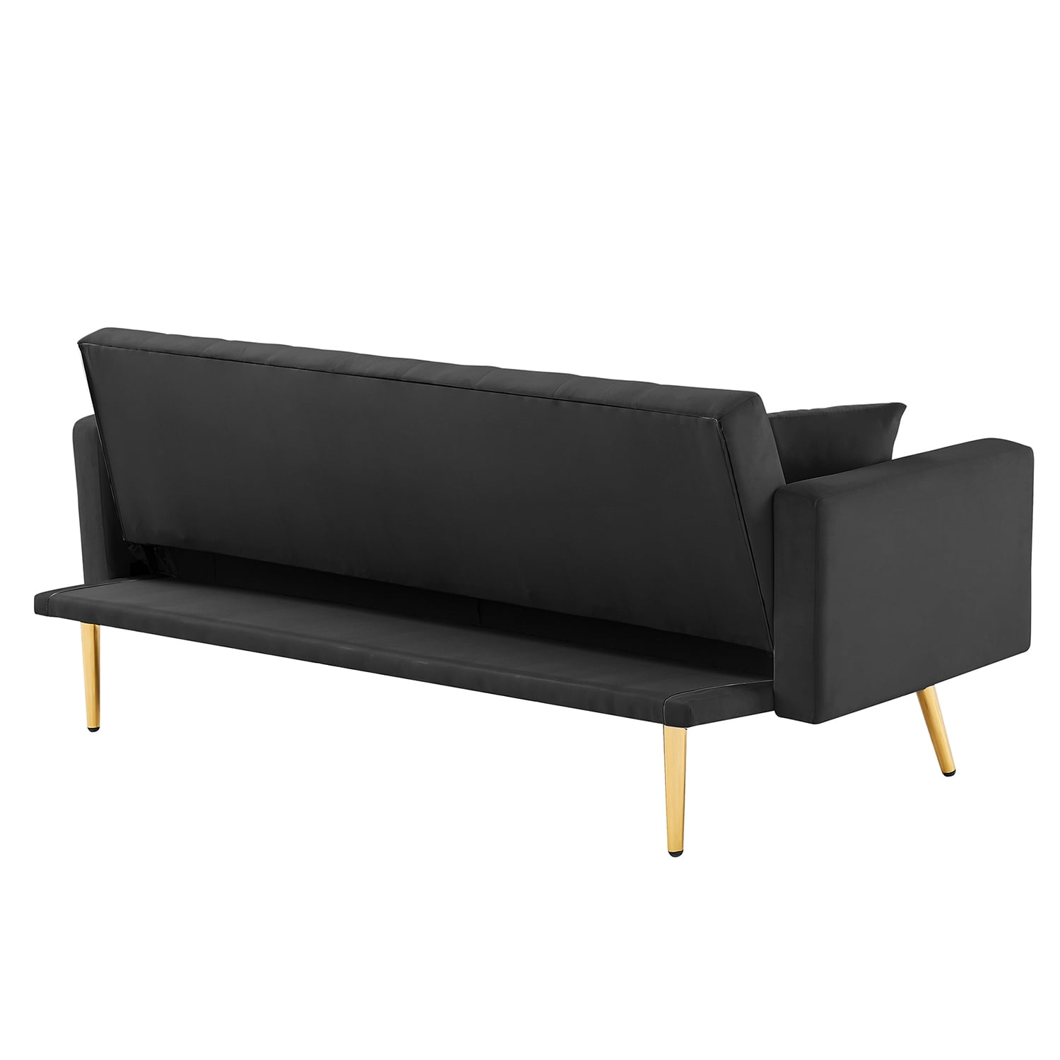 Kadyn Upholstered Convertible Futon Couch, Folding Sofa Bed with Armrests, Modern Velvet Futon Sofa Bed for Living Room, Compact Living Space, Black