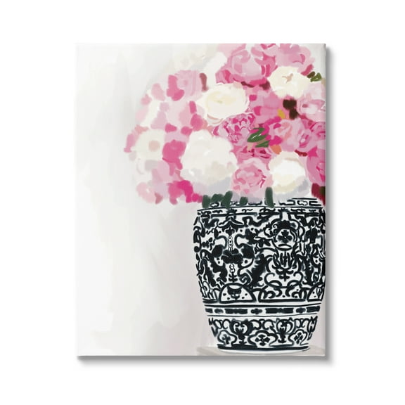 Stupell Industries Soft Pink Carnation Blooms Ornate Pattern Pottery Vase Graphic Art Gallery Wrapped Canvas Print Wall Art, Design by Amelia Noyes