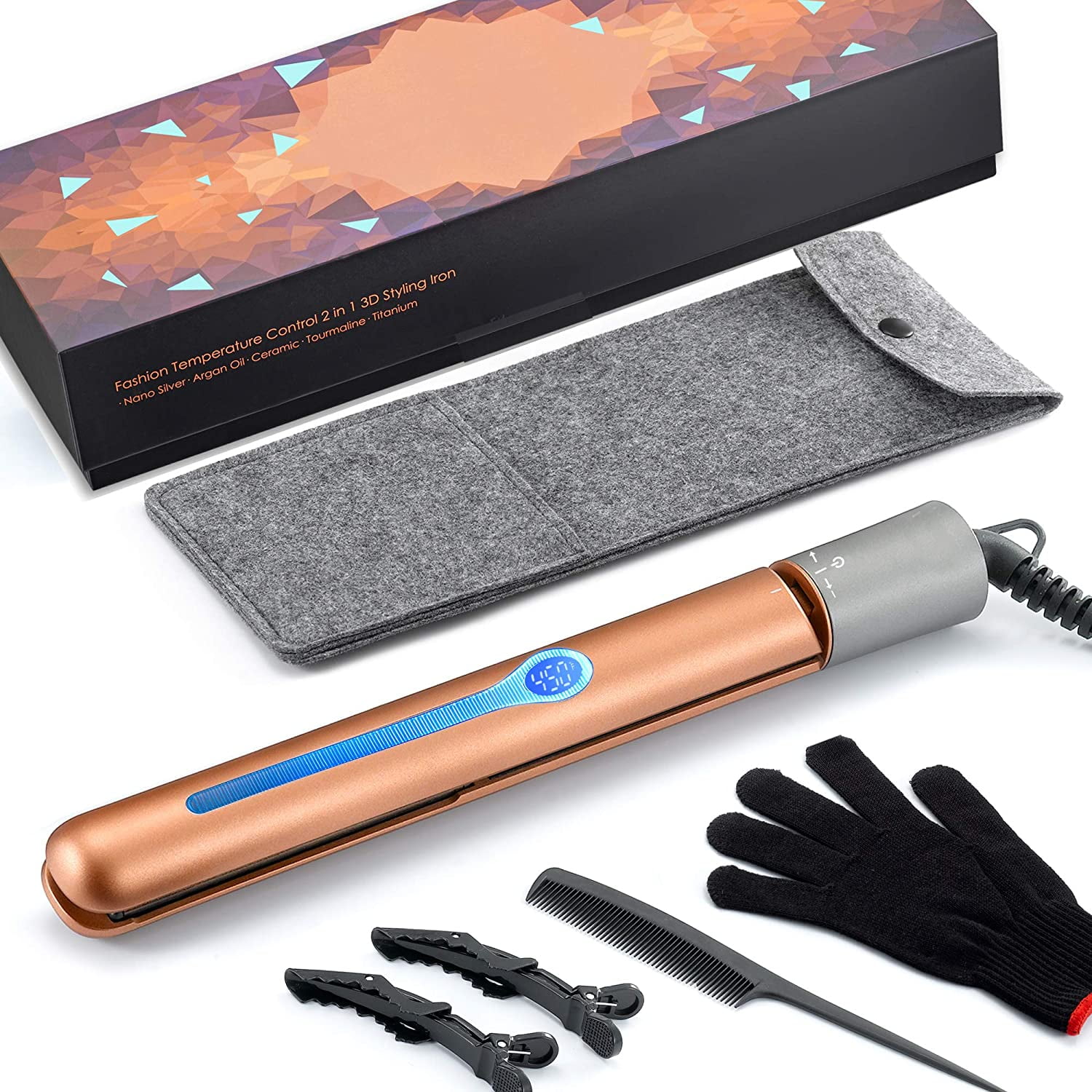 NITION Pro Hair Straightener 1 inch Argan Oil Tourmaline Ceramic Titanium Heating Plate for Healthy Styling,2-in-1 Digital LCD 265-450°F Straightening Flat Iron & Curling Iron for All Hair Type,Gold NITION Pro Hair Straightener 1 inch Argan Oil Tourmaline Ceramic Titanium Heating Plate for Healthy Styling,2-in-1 Digital LCD 265-450°F Straightening Flat Iron & Curling Iron for All Hair Type,Gold