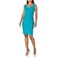 thumbnail image 3 of Alex Evenings Women's Slimming Short Ruched Dress with Ruffle (Petite and Regular), Turquoise, 16, 3 of 4