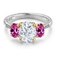 thumbnail image 3 of Gem Stone King 925 Silver and 10K Yellow Gold White Moissanite and Pink Created Sapphire and Lab Grown Diamond Engagement Ring for Women | 3.16 Cttw | Oval 9X7MM | Birthstone | Size 6, 3 of 7