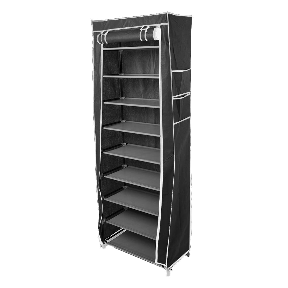 10 Tiers Shoe Rack Non-woven Fabric Cover Room-saving Closet Shoe Storage Shelf Black