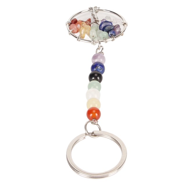 Fyearfly Llavero del árbol De La Vida, 7 Chakras Curativos De Cristal Sintético, Piedra Caída, Piedras Preciosas Naturales, Llavero De Coche, Llavero Curativo Reiki para Bolso, Mochila