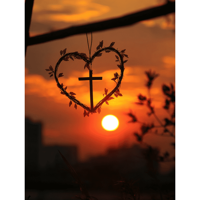 Christian Heart Cross Canvas Wall Art 15.75x11.81 Inches