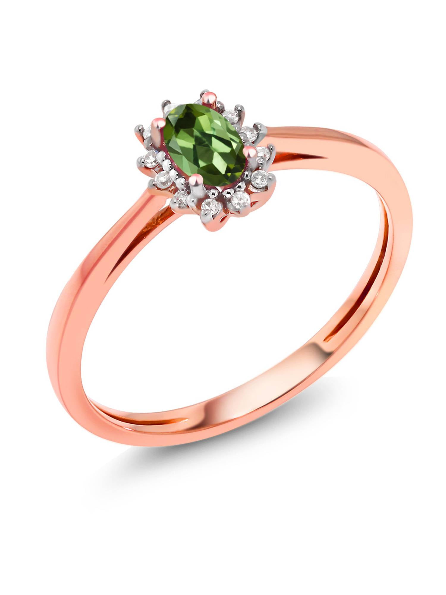 18K Rose Gold 0.08 Ct Green Tourmaline with Diamond Accent Engagement Ring by