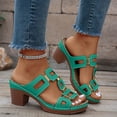 thumbnail image 2 of Modisza Womens Platform Chunky Heels Sandals Open Toe Hollow Out Slip on Slides Comfortable Dress Wedge Shoes for Vacation Green 7.5, 2 of 7