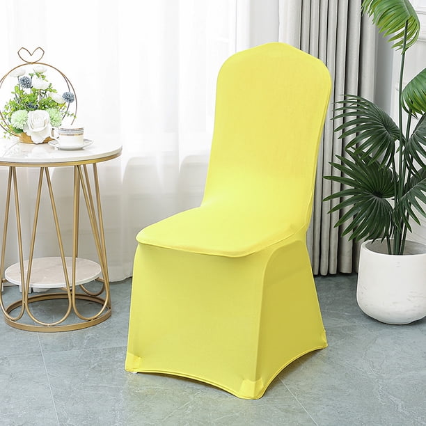 Xiao Hua Funda Elástica para Silla de Fiesta Amarillo Claro -1 Pieza, 17.72 X 17.72 X 37.4 Pulgadas, Tela Elástica Gruesa Resistente a las Arrugas, Funda Decorativa para Silla para Bodas, Banquetes