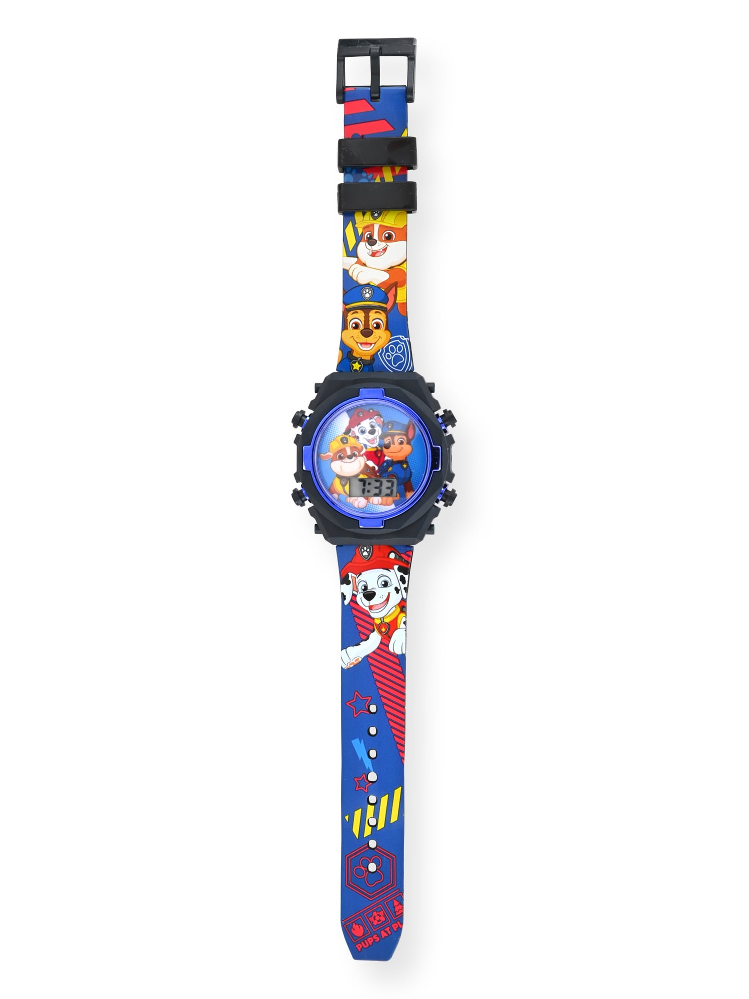 Paw Patrol Kids Contrast Colored Case Flashing Lights LCD Watch with Printed Strap (PAW4521WM)