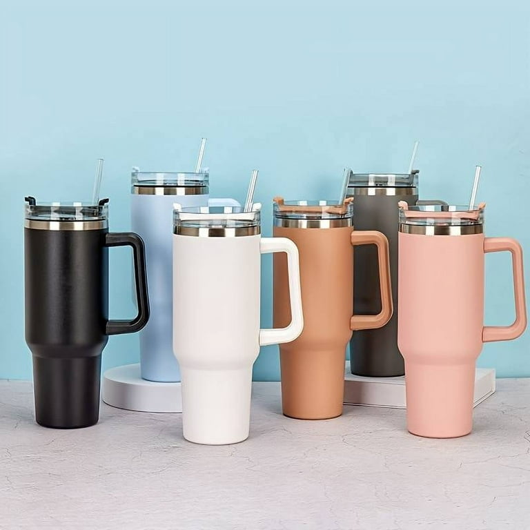 White + Smile Tumbler With Handle 40 oz Travel Mug Straw Covers Cup with  Lid Insulated Quencher Stainless Steel Water Iced Tea Coffee 
