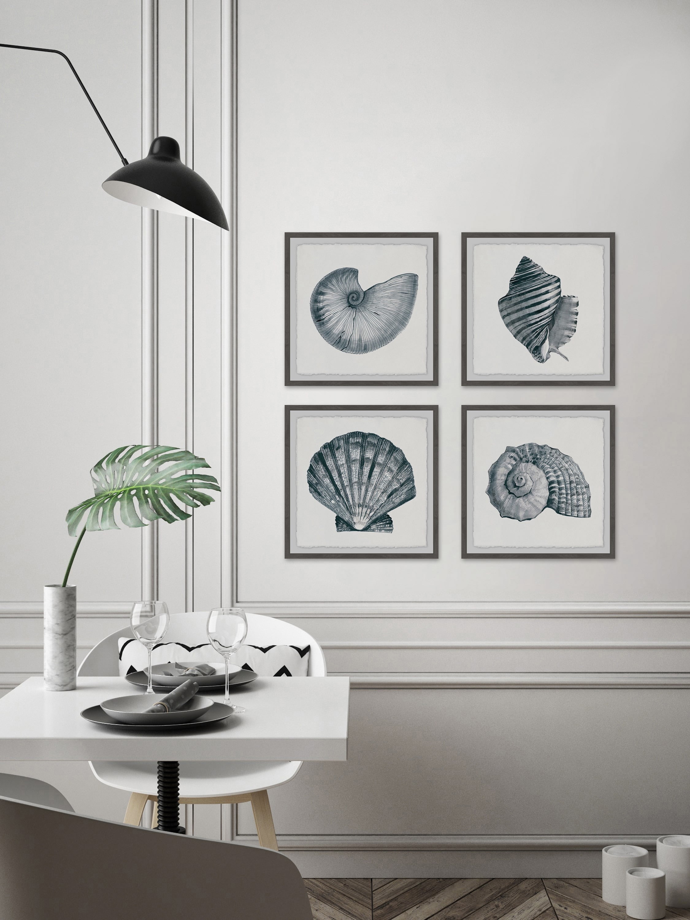 Gray Sea Shells Quadriptych