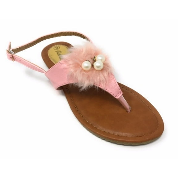 Victoria K Women's Faux Fur And Pearls Sandals