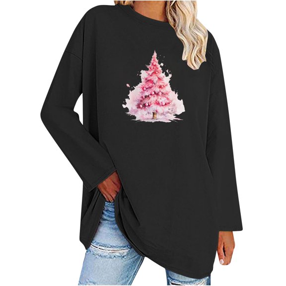 Christmas Tree Merry Christmas Womens Shirts Oversized Holiday Tops Xmas Costumes Cute Ugly Graphic Pullover Tops