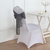 BalsaCircle 5 Charcoal Grey Chair Sashes Premium Polyester Faux Burlap Wedding