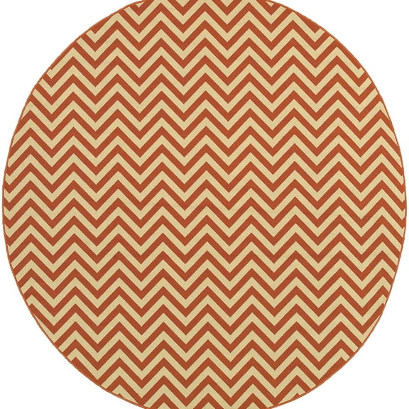 Milton Geometric Outdoor Area Rug, Ivory/ Orange, 8' x 8'