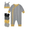 Gerber Baby Boy Coverall, Cap & Mittens Set, 6pc, Black, White, Yellow Nature