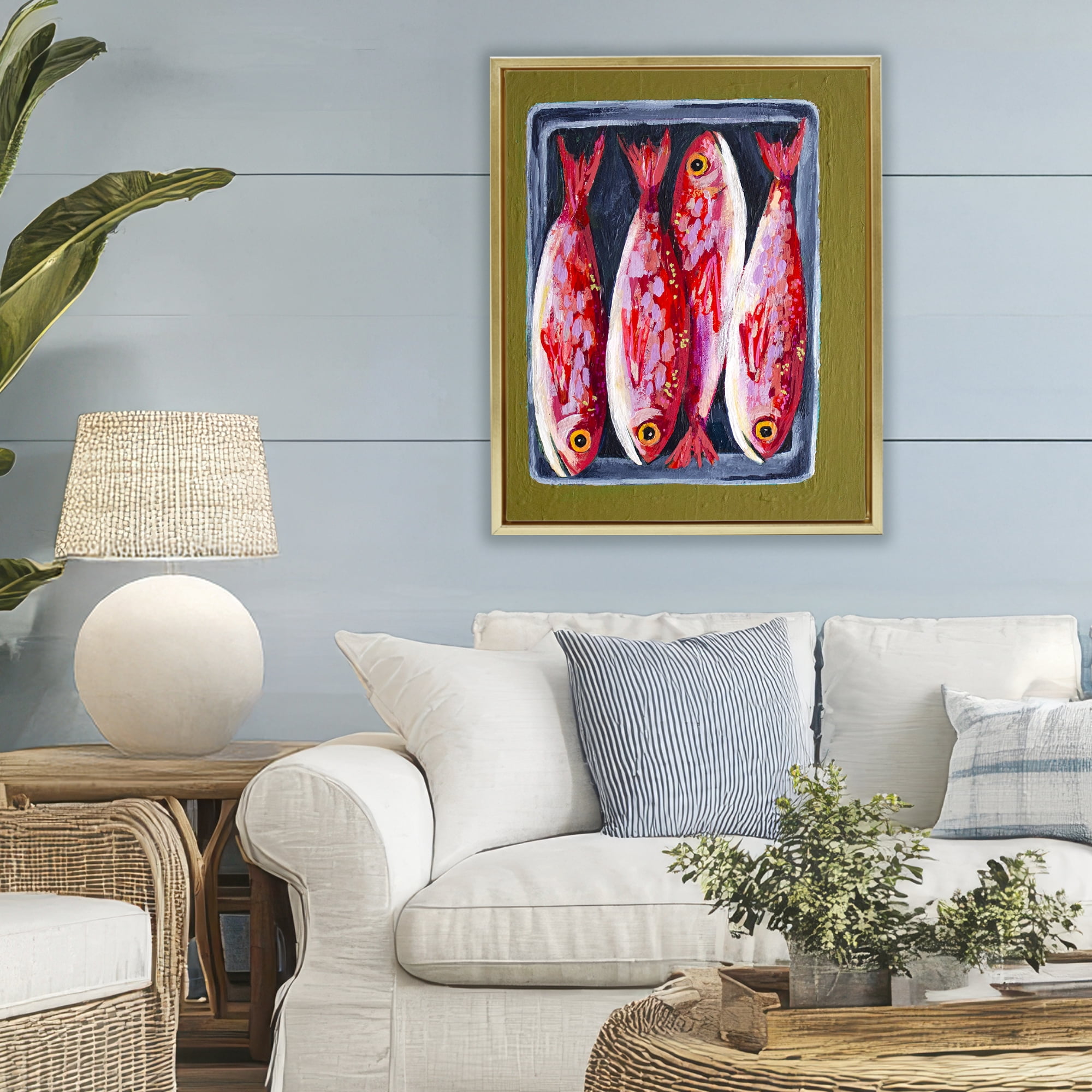 Stupell Industries Red Fish on a Platter Gold Framed Floater Canvas Wall Art, design by Rachel Nerney