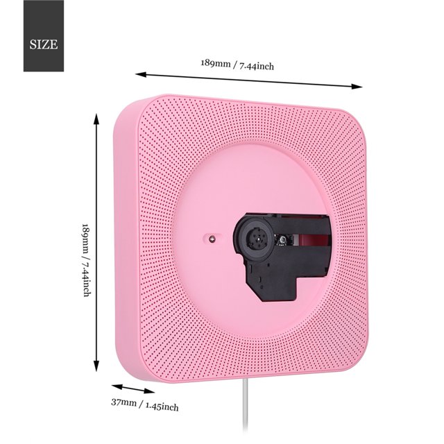 Reproductor de CD MP3 con control remoto Bluetooth portátil para montaje en pared, radio FM con enchufe estadounidense (rosa)