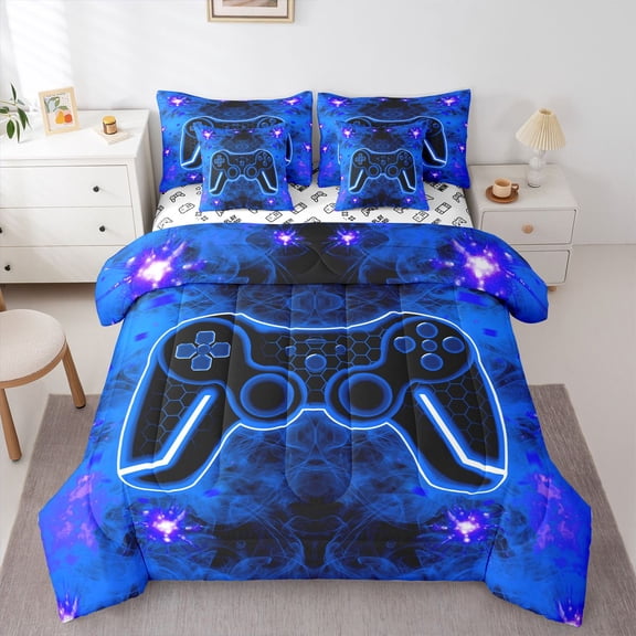 Castle Fairy Boys Blue Video Game Twin Bedding Sets,Honeycomb Bedding Comforter Set