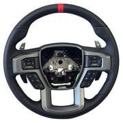 Ford Performance Parts M-3600-F15RRD Steering Wheel Kit; Raptor Style; Black Leather w/Grey Stitching/Red Sightline; Incl. Wire Harness/Trim Bezel/Steering Wheel Controls/Installation Hardware;