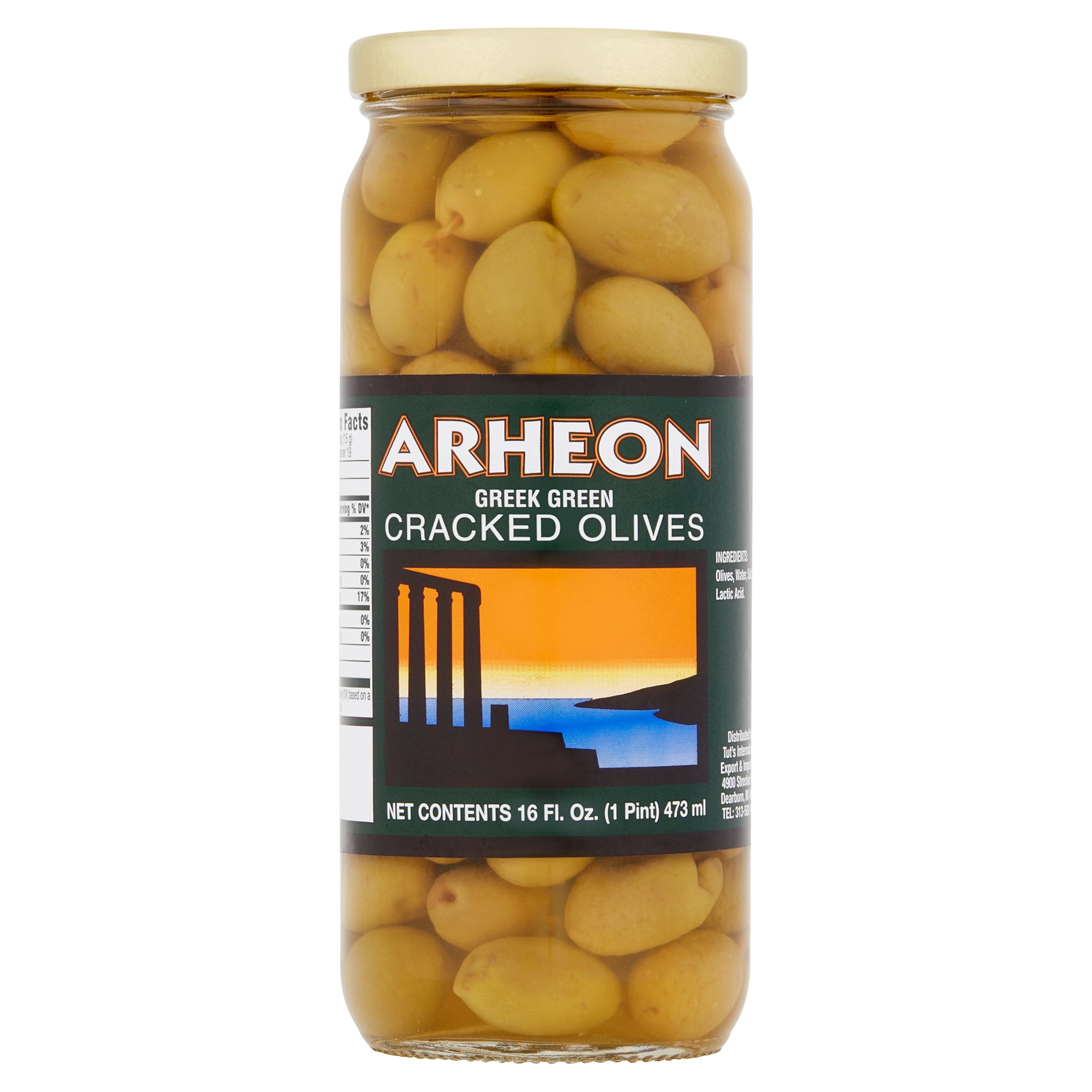 Arheon Greek Green Cracked Olives, 16.0 FL OZ