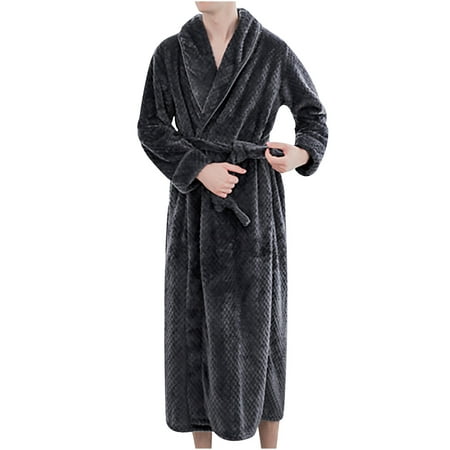 

JNGSA Autumn And Winter Thickening And Lengthening Flannel Warmth Beibei Fleece Men s And Women s Pajamas Bathrobe Clearance