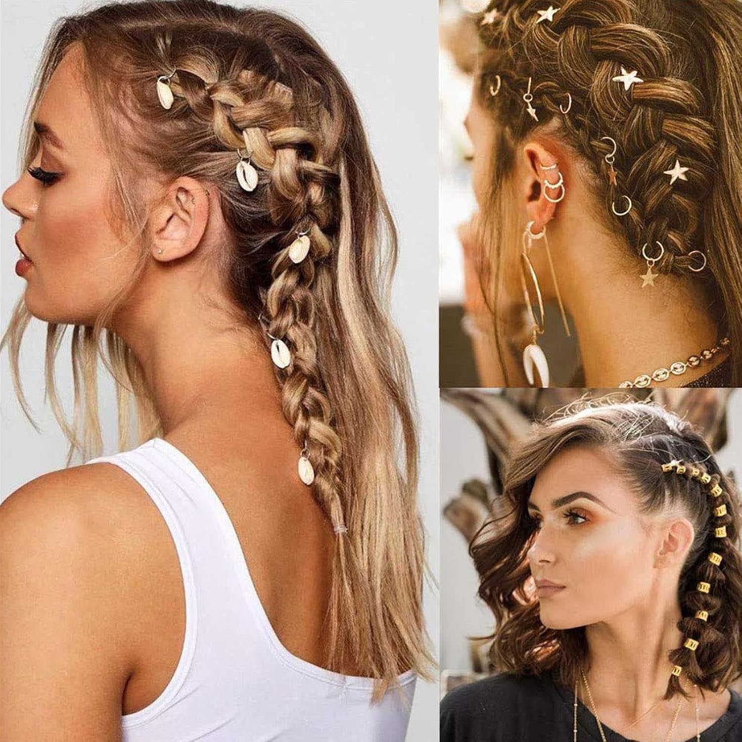 ZYNERY Hair Braid Rings Hair Cuffs Set, 150 Pieces Metal Hair Jewelry Pendant Rings Charm Hair Clip Braiding Circle, Dreadlocks Hair Accessories/Decoration for Woman and Man (Gold & Silver)