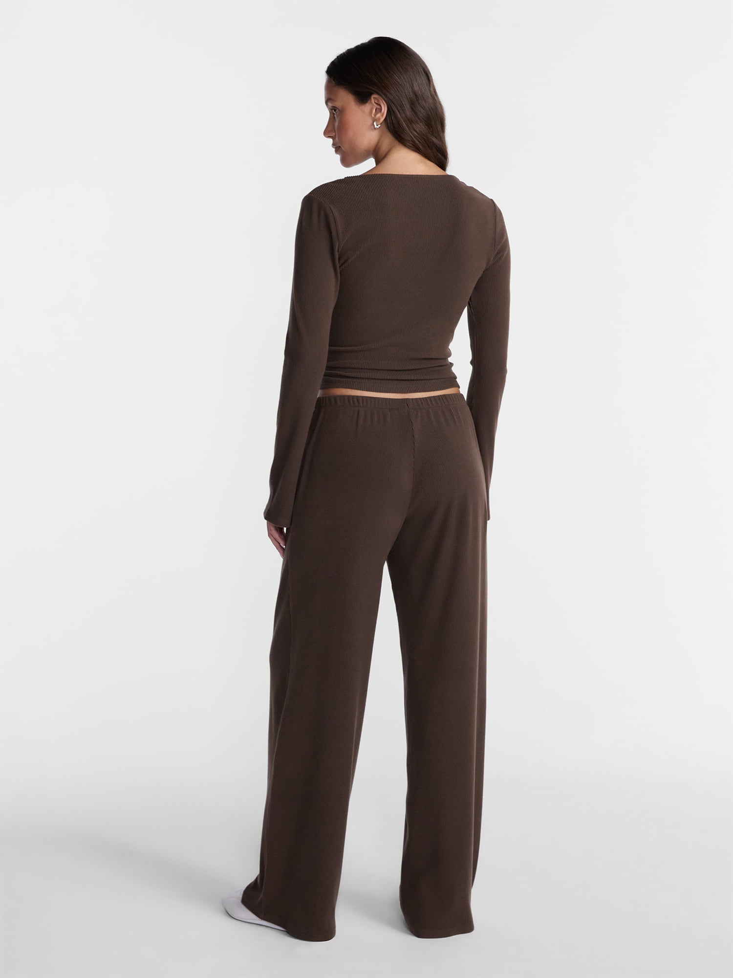 No Boundaries Ribbed Ballet Top and Flare Pants Set, 2 Piece, Women's XXS-XXL