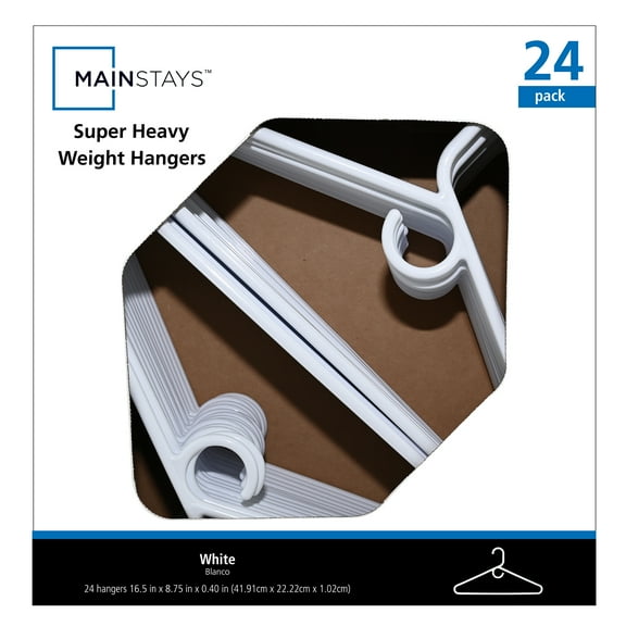 Mainstays Super Heavy Weight Hanger for Any Clothing Type, White 24 Count, Great for All Ages