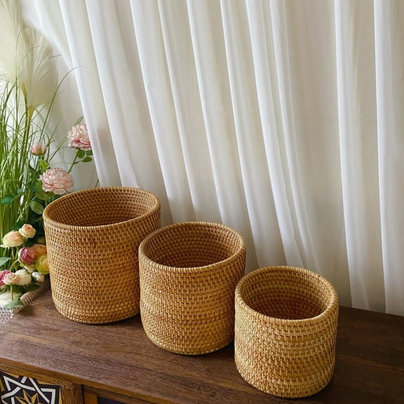 TEHAUX Woven Round Basket Rattan Material For Picnic 1Set 9.4In